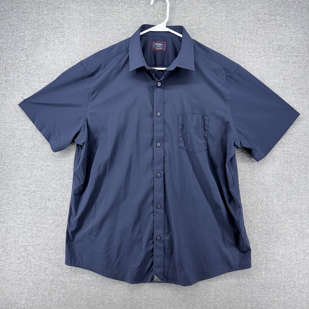 UNTUCKit Gironde Short Sleeve Shirt Men Size XL Blue Button Up Performance
